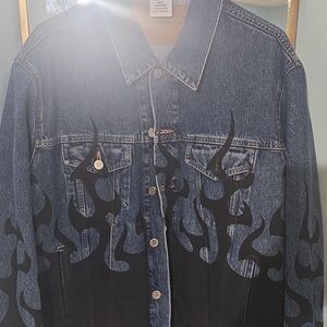 Vetements Blue and Black Denim Flame-Print Jacket